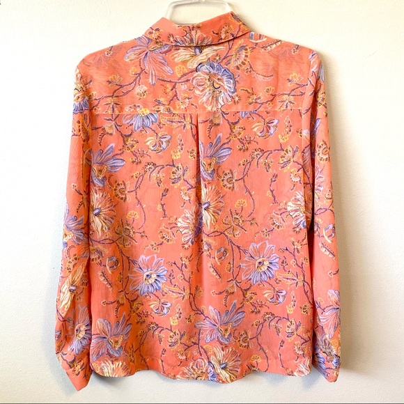 C Wonder Floral Button Up Blouse Peach Spring 12P - Picture 2 of 6